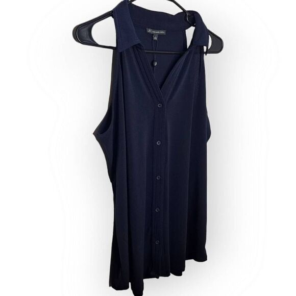 Adrianna Papell Solid V Neck Halter Top in Blue Moon size Large NWT - Picture 2 of 8